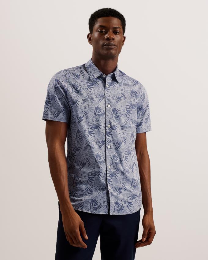 Chemises Ted Baker Tropical Print Jacquard Cotton Bleu Homme | ZMH-03583939